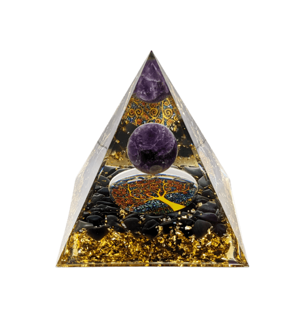 Orgonite Pyramide Amethyste & Obsidienne Noire Arbre de Vie chez Arabesk