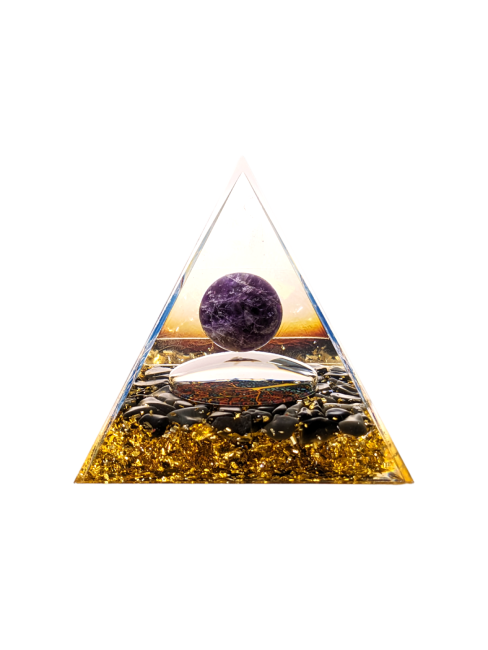 Orgonite Pyramide Amethyste & Obsidienne Noire Arbre de Vie