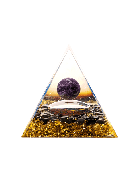 Orgonit-Pyramide, Amethyst  &  schwarzer Obsidian, Baum des Lebens