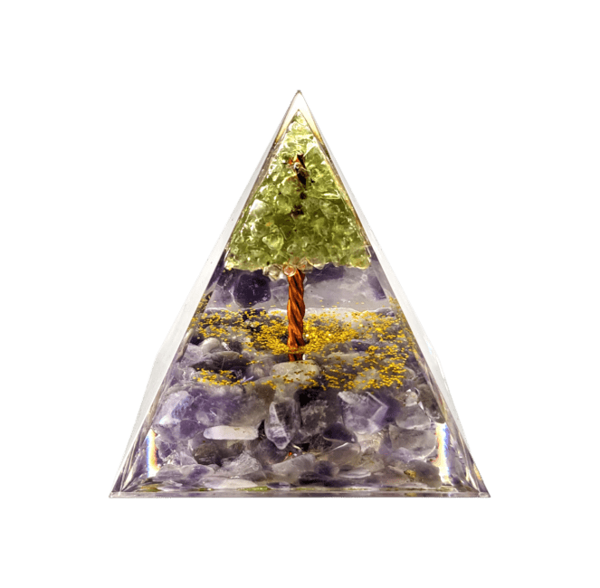 Orgonite Pyramide Amethyste & Péridot Arbre de Vie chez Arabesk