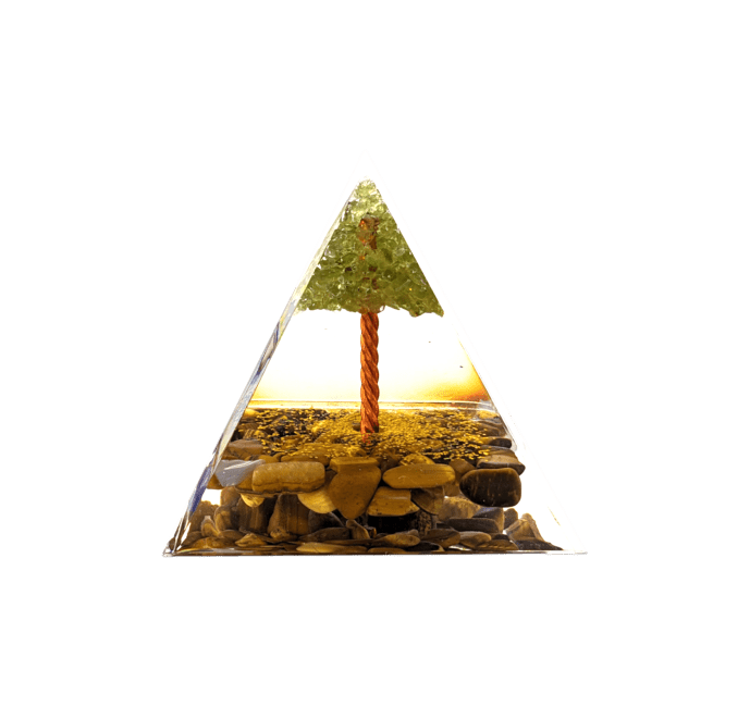 Orgonit-Pyramide, Tigerauge & Peridot, Baum des Lebens