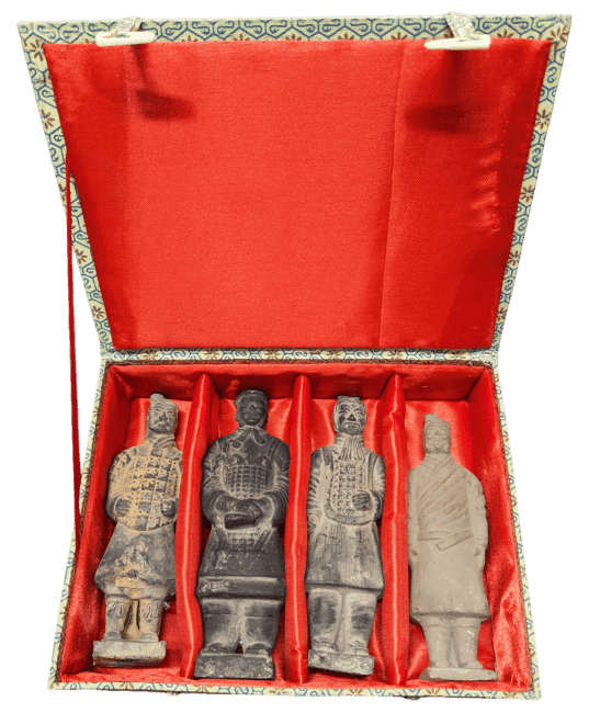 Coffret de 4 statues noires de Guerriers impériaux en terracotta, 15cm