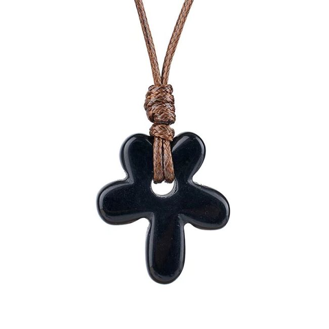 Collier Fleur Obsidienne Noire chez Arabesk