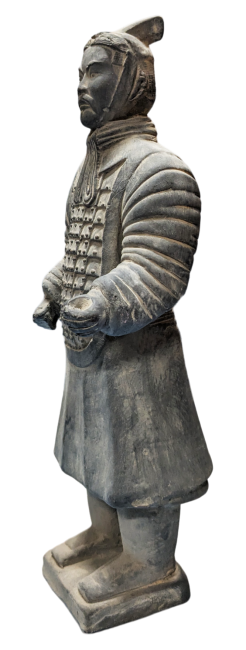 Schwarze Kriegerstatue mit Rüstung aus Terrakotta, 26 cm