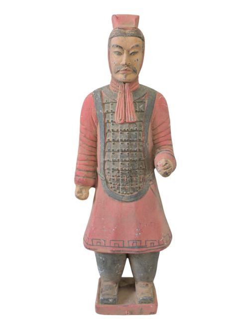 Statue Colorée Antique Guerriers avec Armure en Terracotta 27cm