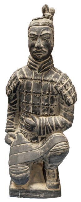 Schwarze kniende Bogenschützenstatue aus Terrakotta, 35 cm