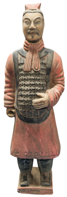 Antike bunte Terrakotta-Kriegerstatue mit Rüstung, 38 cm