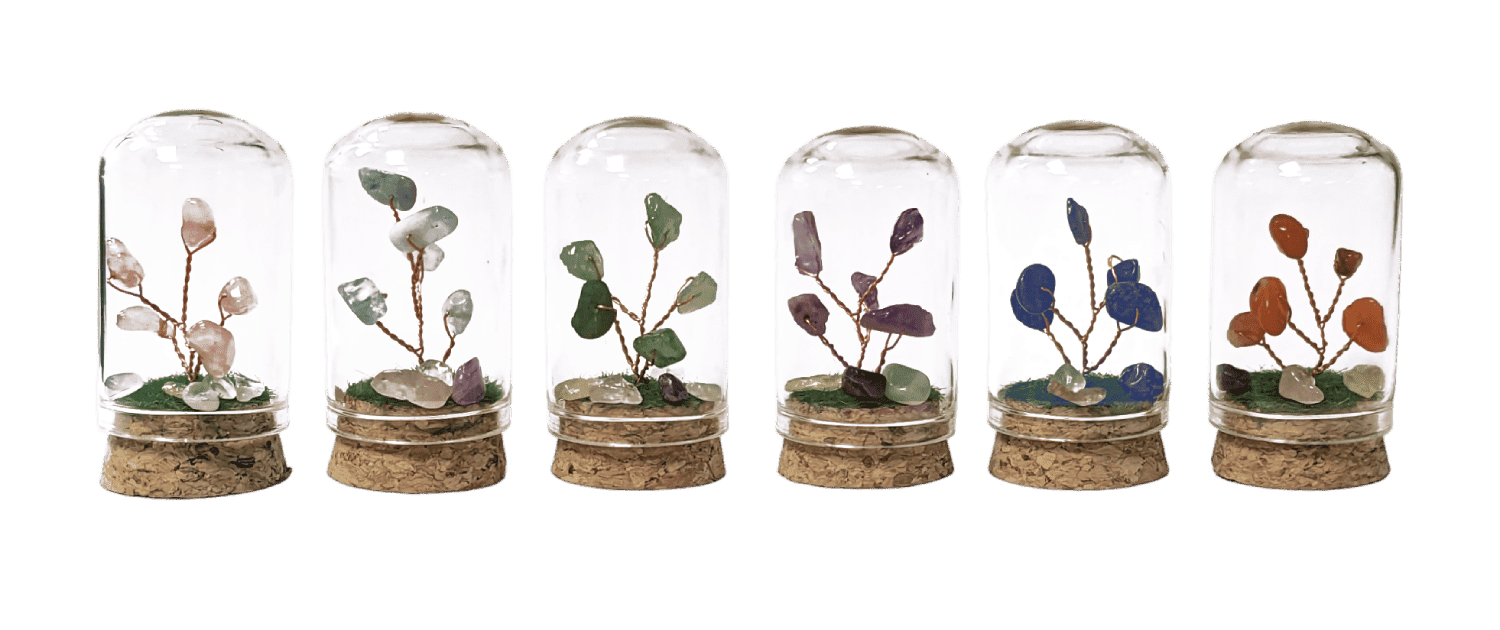 Arbre de Vie Aigue Marine sous Cloche en Verre 5.8cm