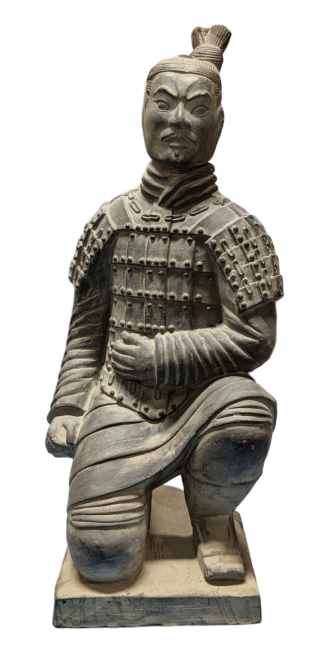 Schwarze kniende Bogenschützenstatue aus Terrakotta, 35 cm