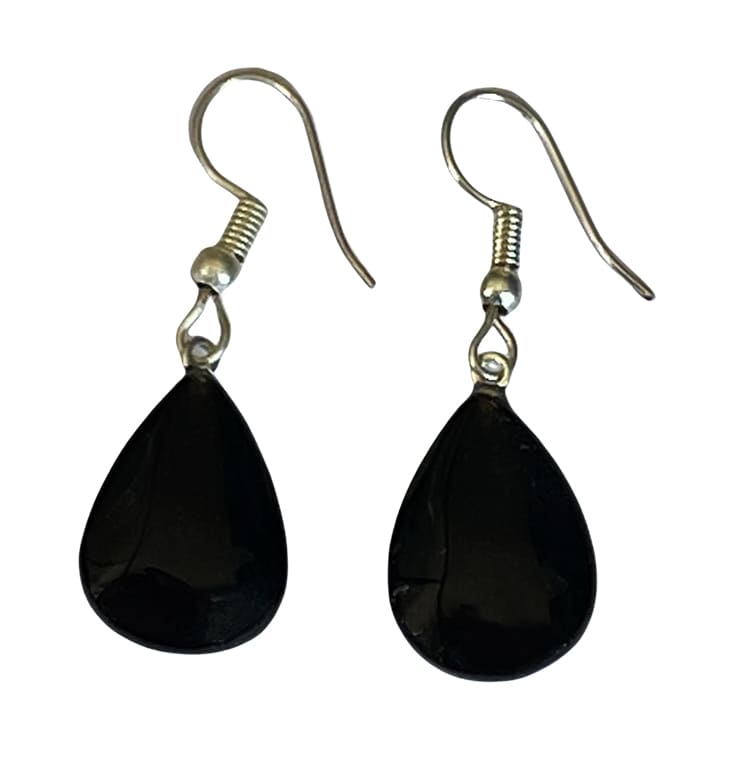 Boucles d'Oreilles goutte Obsidienne noire plaquées argent