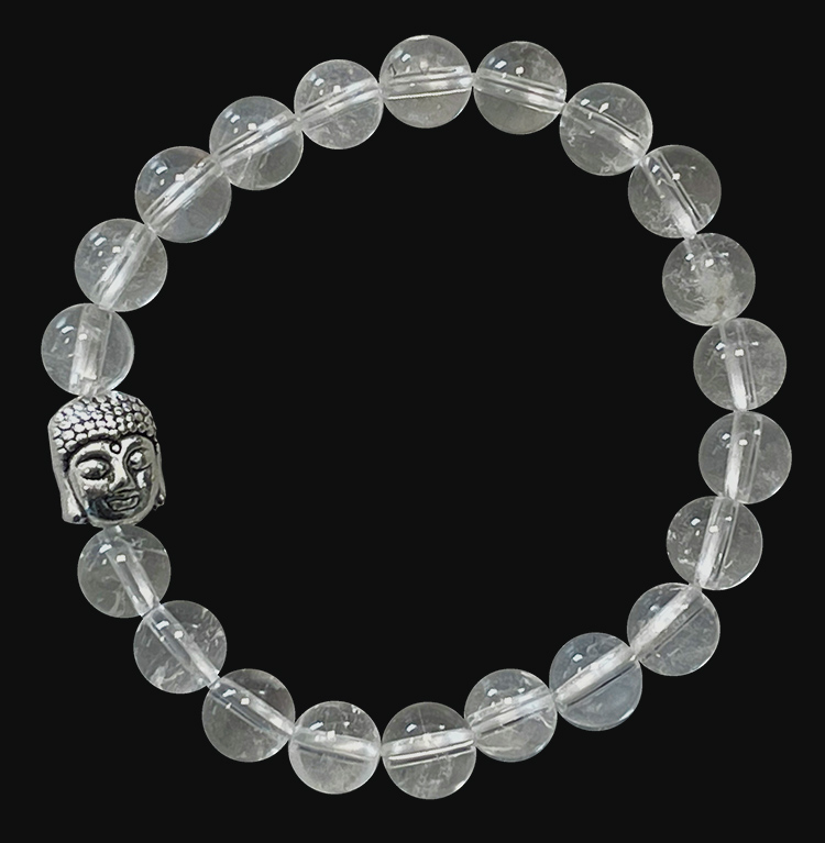 Bracelet Cristal de roche & Bouddha A perles 8mm