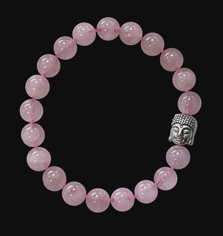 Bracelet Quartz rose & Bouddha perles 8mm