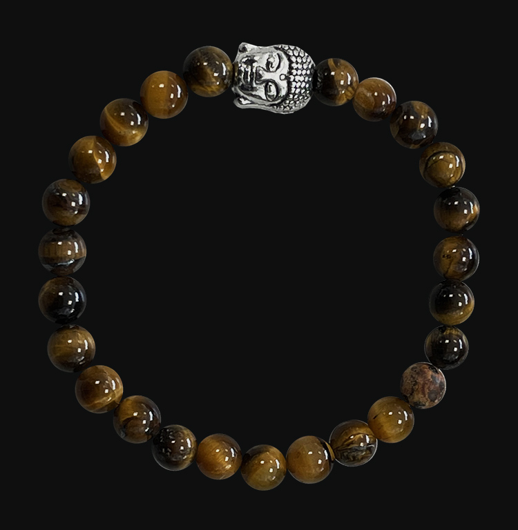 Bracelet Oeil de tigre & Bouddha A  perles 6mm