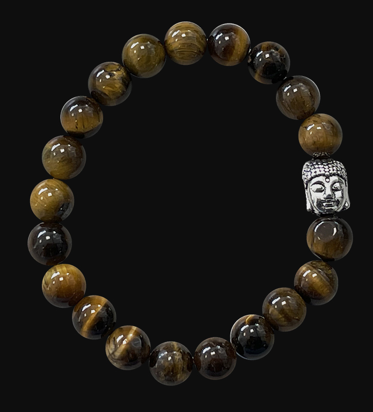 Bracelet Oeil de tigre & Bouddha A  perles 8mm