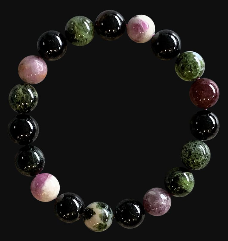 Bracelet tourmaline multicolor A perles 10mm
