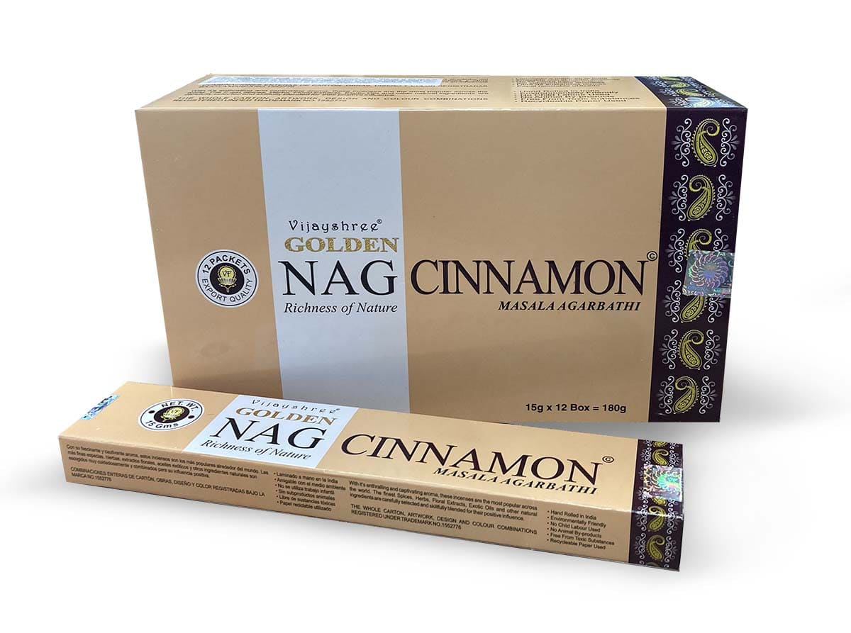 Encens Vijayshree Golden Nag Cannelle 15g chez Arabesk