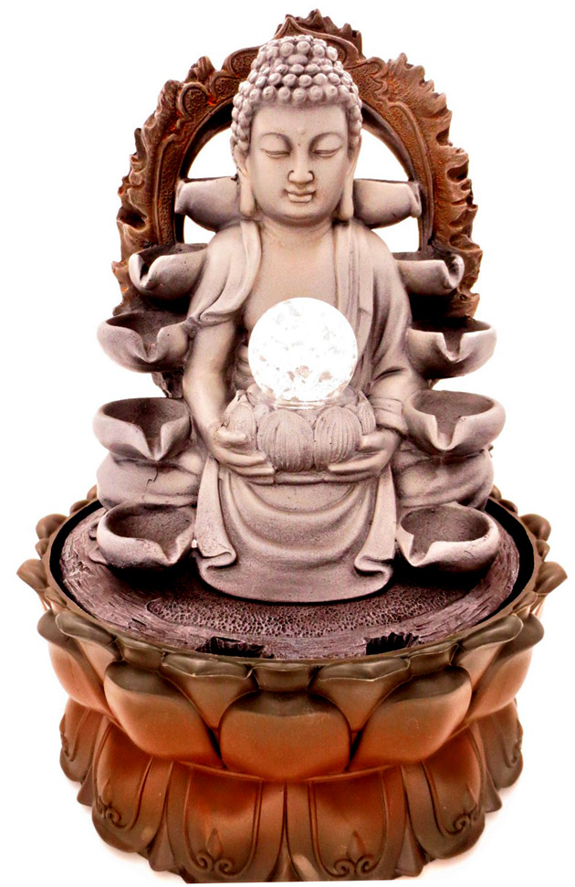 Fontaine led méditation Bouddha Lotus avec boule 39cm
