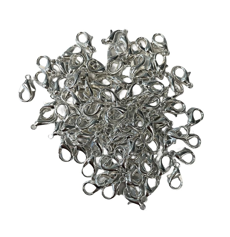 Fermoirs à ressort pour colliers ou bracelets type mousqueton métal argenté 12mm x100