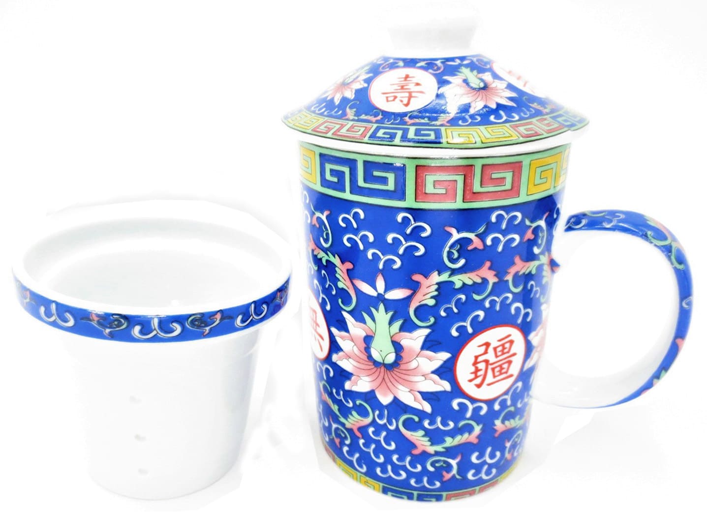 Mug théière bleu avec lotus rose