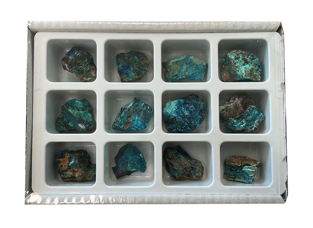 Présentoir 12 pièces Chrysocolle-Malachite brute