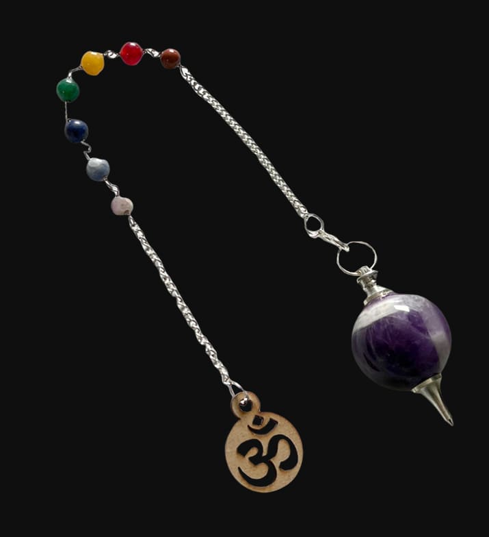 Pendule sphère améthyste Om & 7 chakras 4cm