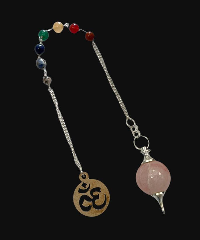 Pendule sphère Quartz Rose Om & 7 chakras 4cm