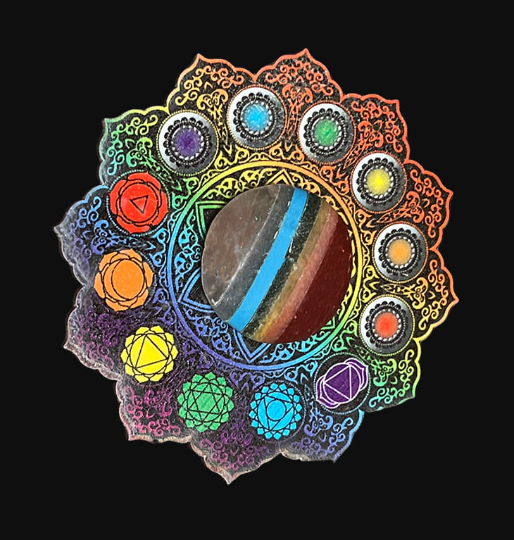 Porte encens bois 7 Chakras Mauve