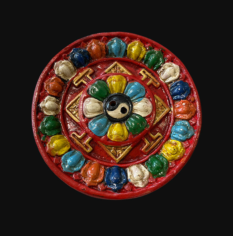 Porte encens Tibétain en Terracotta Mandala Peint 12cm