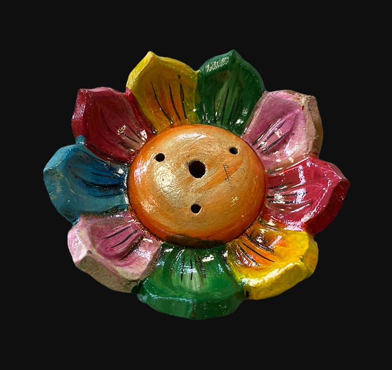 Porte encens Tibétain en Terracotta Lotus Peint 12cm