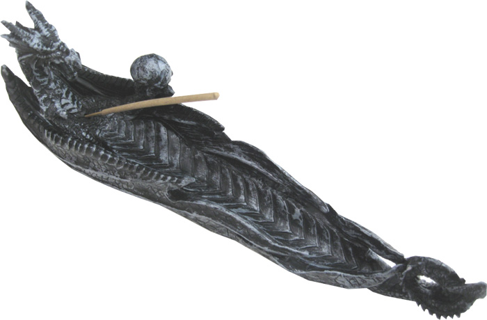 Porte encens dragon noir & crane 26cm
