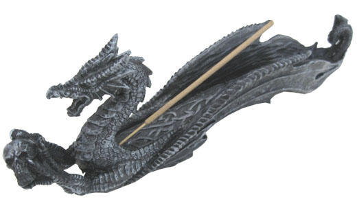 Porte encens dragon résine noir 26cm