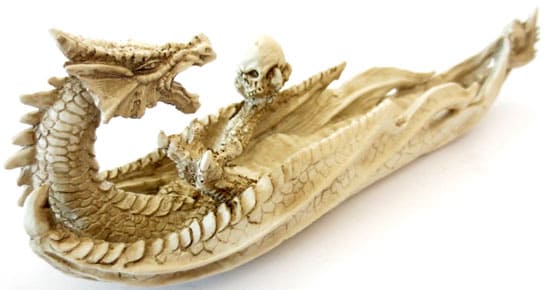 Porte encens dragon blanc & crane 26cm