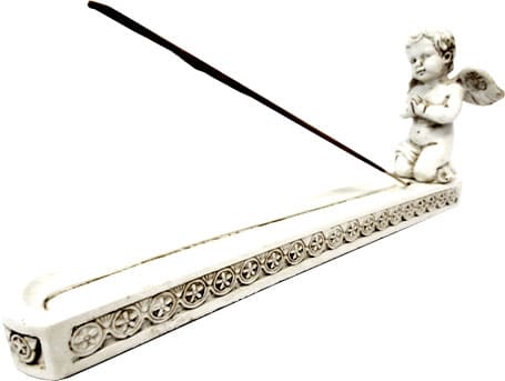 Porte encens resine cupidon blanc 26cm