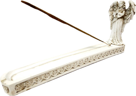 Porte encens resine ange blanc 26cm
