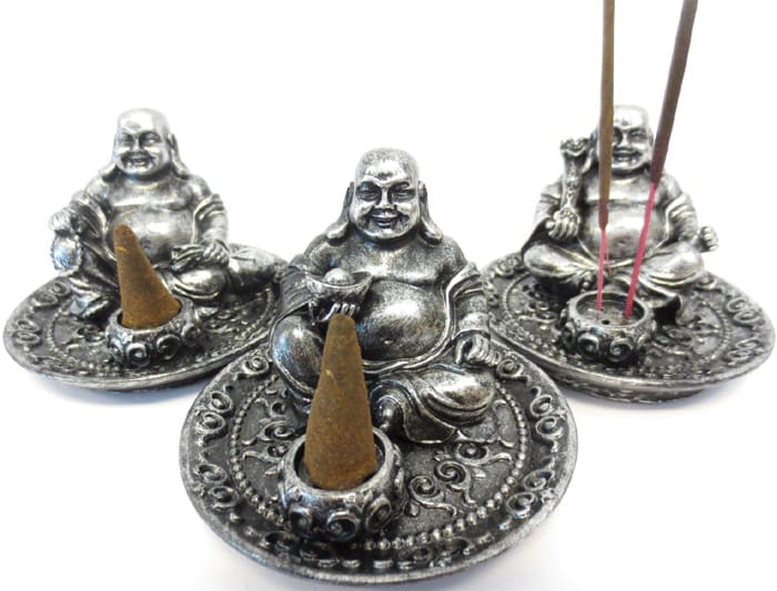  Porte encens happy bouddha argenté x3 9cm