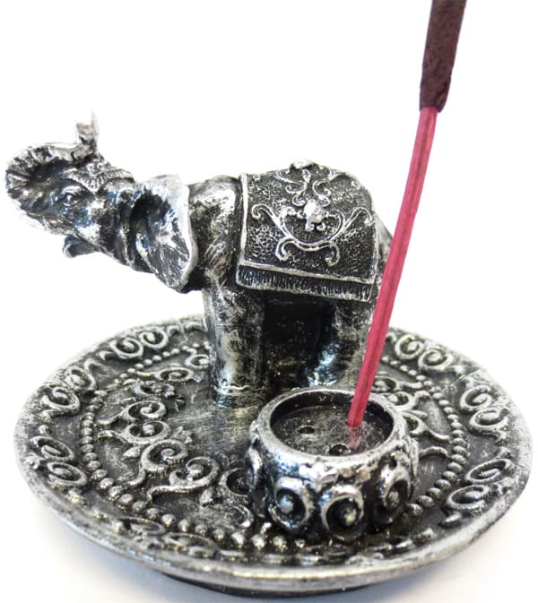 Porte encens rond elephant argenté 8.50cm