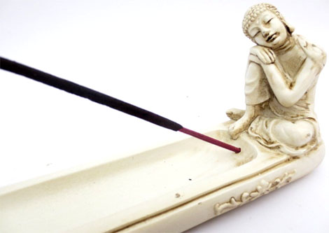 Porte encens bouddha penseur blanc 26cm