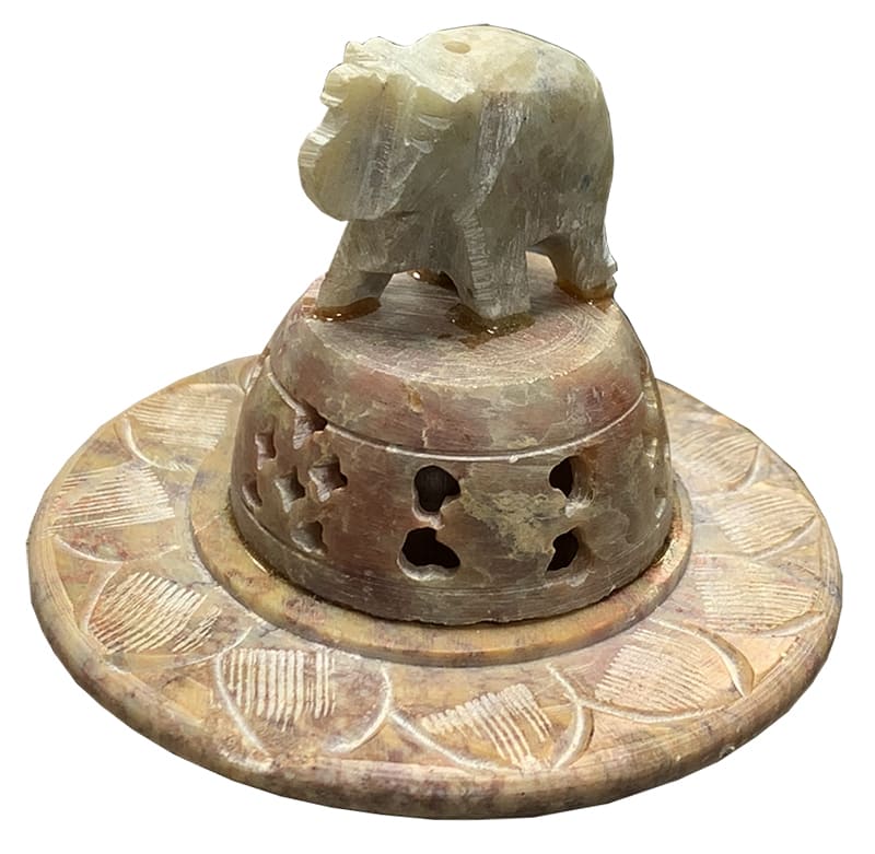 Porte encens rond élephant en pierre 7.5cm x2