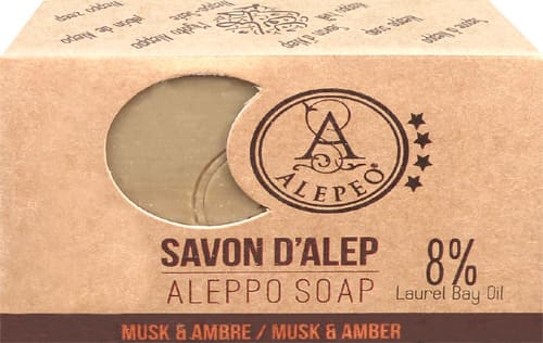 Savon d'alep alepeo musk & ambre 8% 100g chez Arabesk