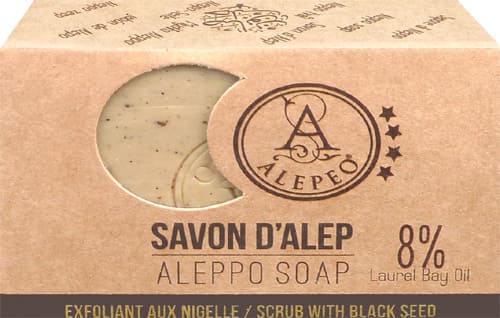 Savon d'alep alepeo exfoliant aux nigelle 8% 100g chez Arabesk