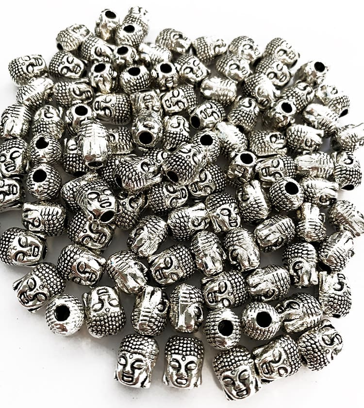 Perles charm's ronde tete de bouddha argentée 8mm x100
