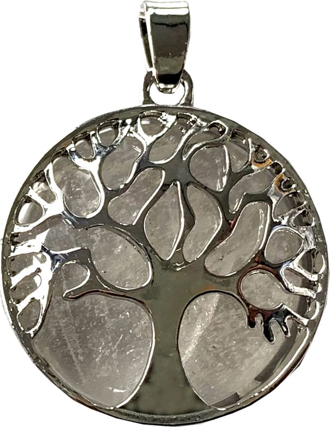 Pendentif arbre de vie Cristal de Roche métal & pierre 3cm