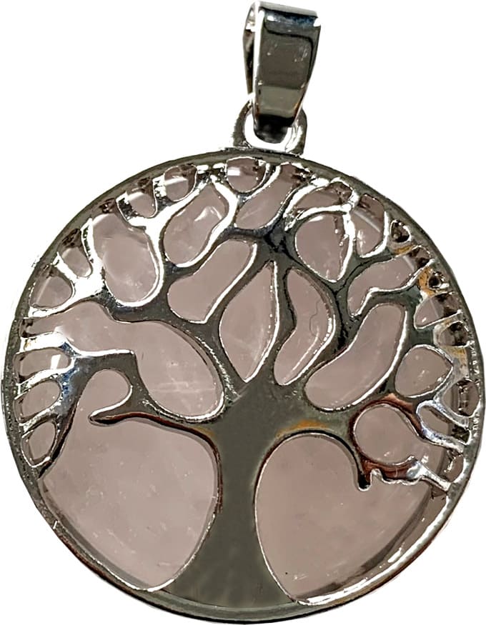 Pendentif arbre de vie Quartz Rose métal & pierre 3cm