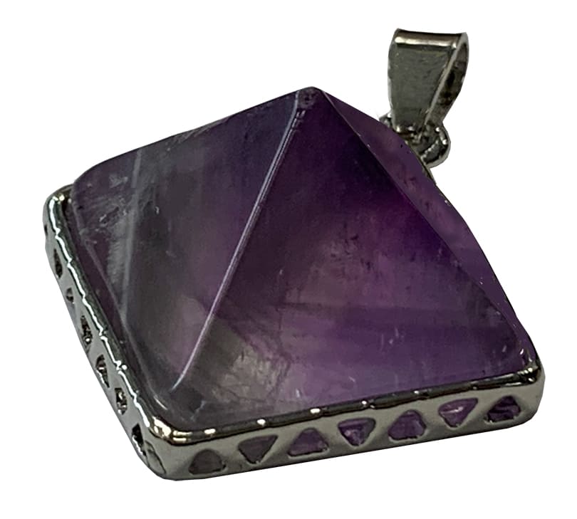 Pendentif Pyramide Amétyste métal & pierre 3cm