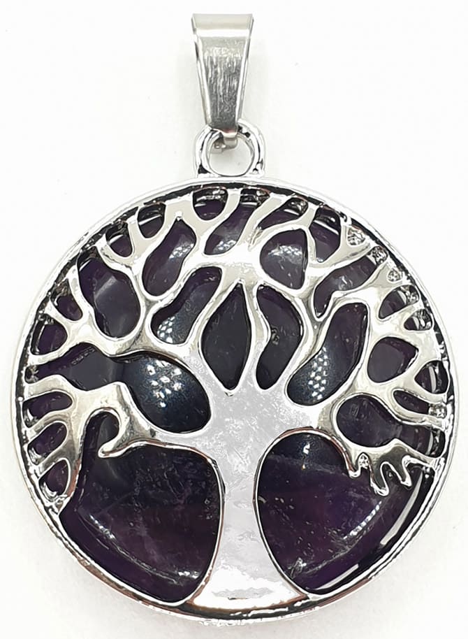 Pendentif arbre de vie Amétyste métal & pierre 3cm