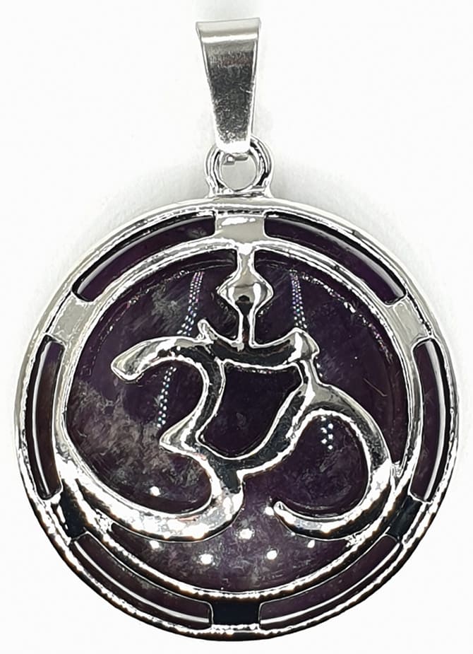 Pendentif métal Om Améthyste 3cm