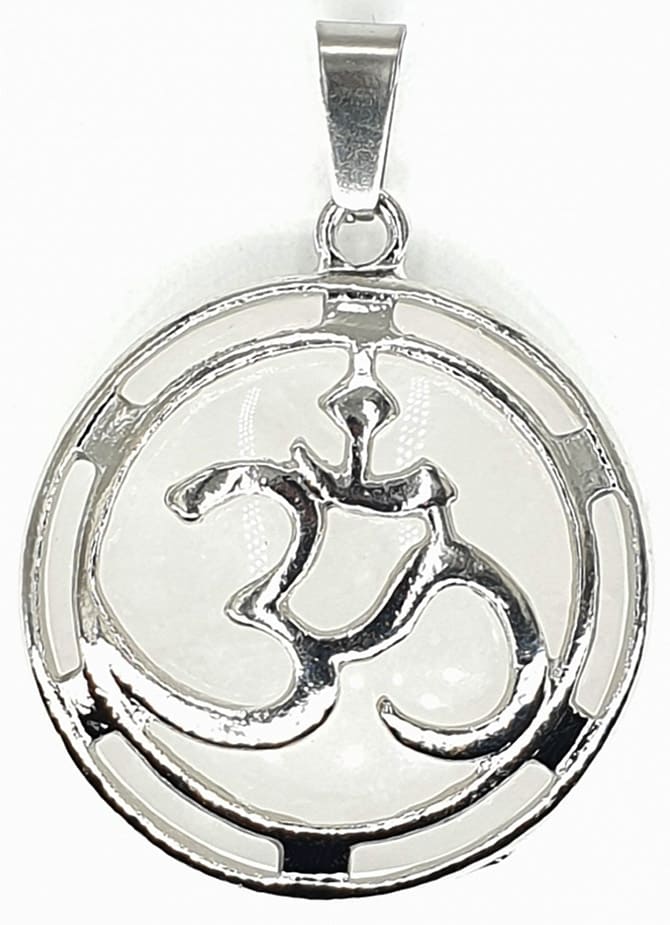 Pendentif métal Om Cristal de Roche 3cm