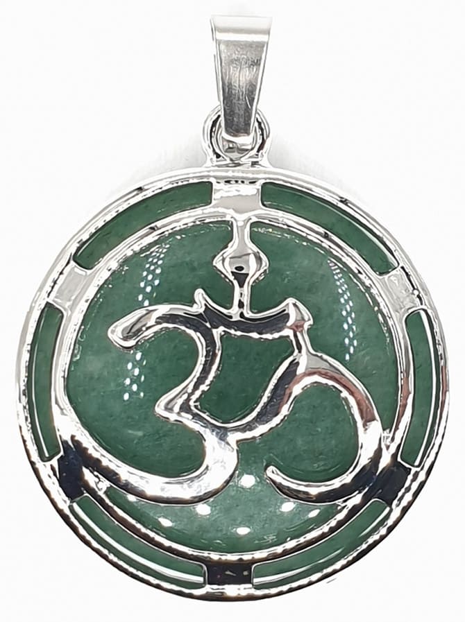 Pendentif métal Om Aventurine Verte 3cm