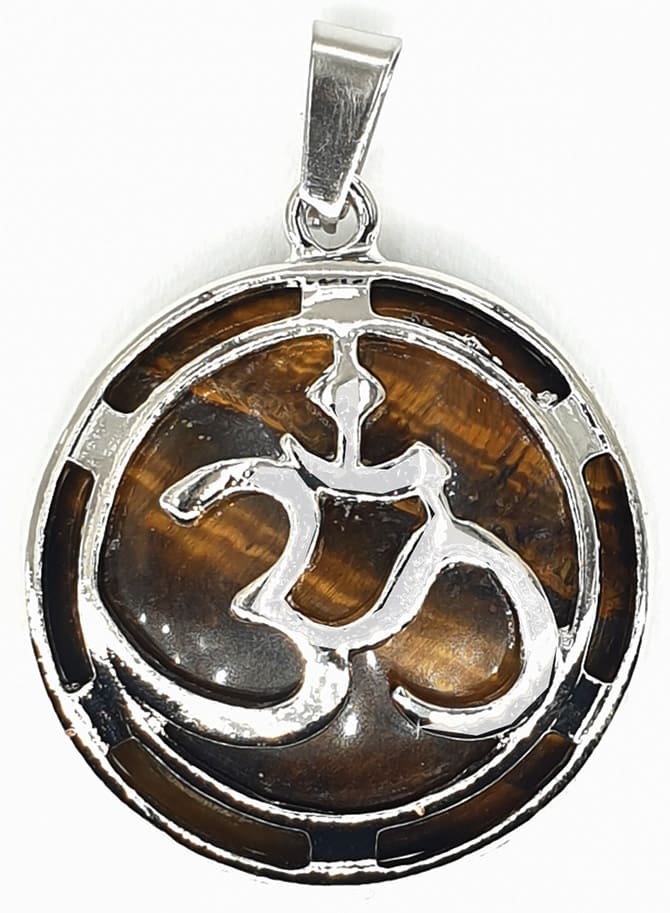 Pendentif métal Om Œil de Tigre 3cm