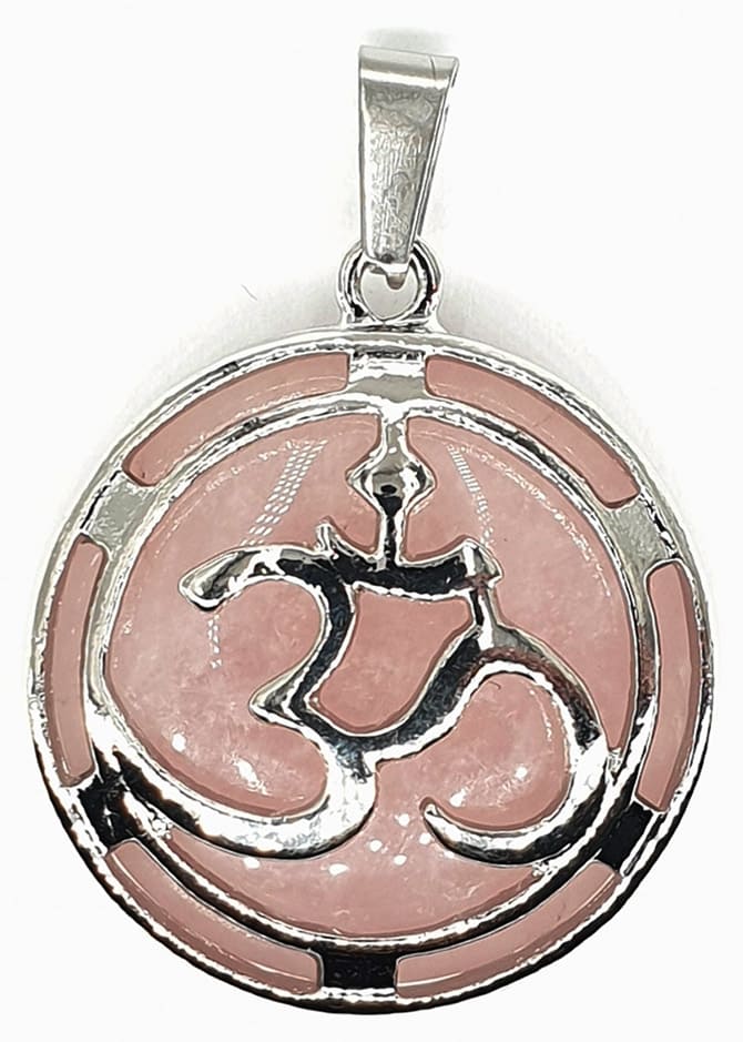 Pendentif métal Om Quartz Rose 3cm